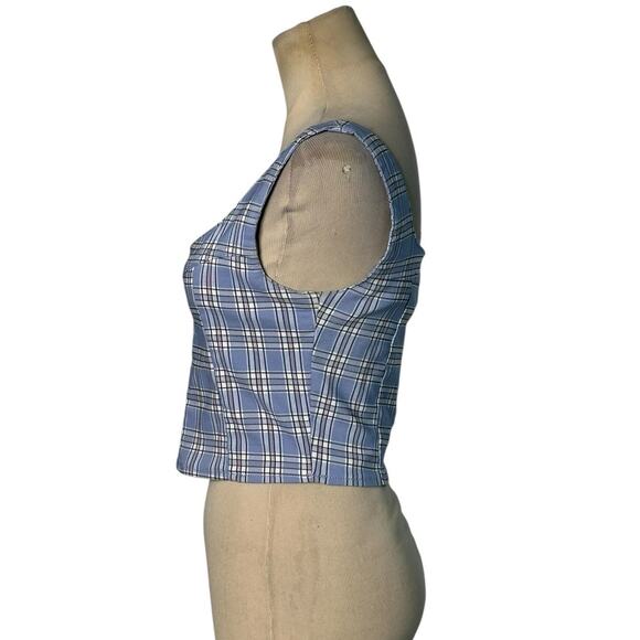 Like an Angel blue plaid fitted tank top blouse size Small - Picture 6 of 13